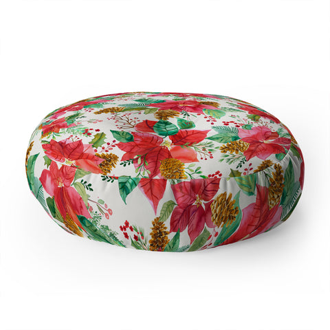 Ninola Design Poinsettia holiday flowers Floor Pillow Round