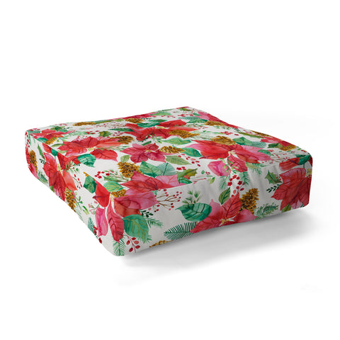 Ninola Design Poinsettia holiday flowers Floor Pillow Square