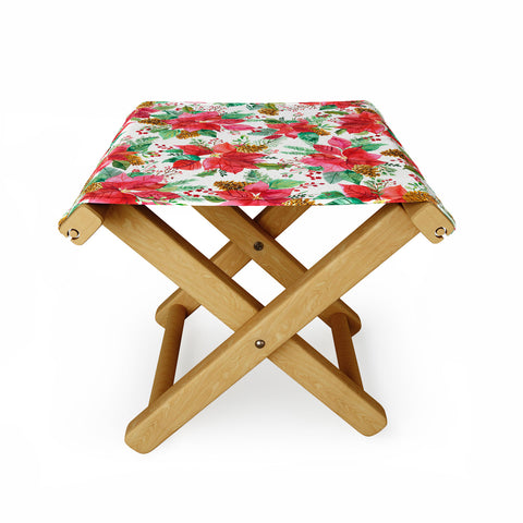 Ninola Design Poinsettia holiday flowers Folding Stool