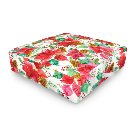 Ninola Design Poinsettia holiday flowers Outdoor Floor Cushion