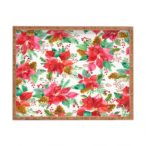 Ninola Design Poinsettia holiday flowers Rectangular Tray