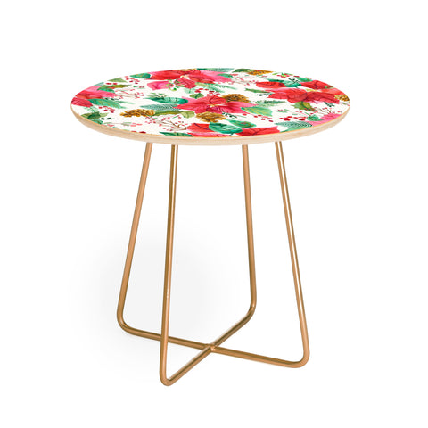 Ninola Design Poinsettia holiday flowers Round Side Table