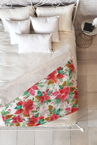 Ninola Design Poinsettia holiday flowers Fleece Throw Blanket