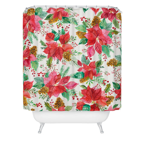 Ninola Design Poinsettia holiday flowers Shower Curtain