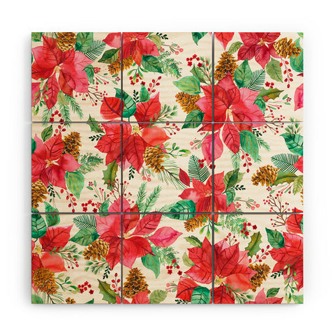 Ninola Design Poinsettia holiday flowers Wood Wall Mural