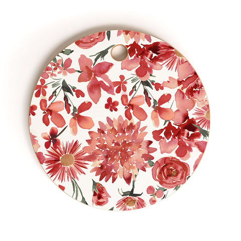 Ninola Design Prairie flowers countryside Red Cutting Board Round