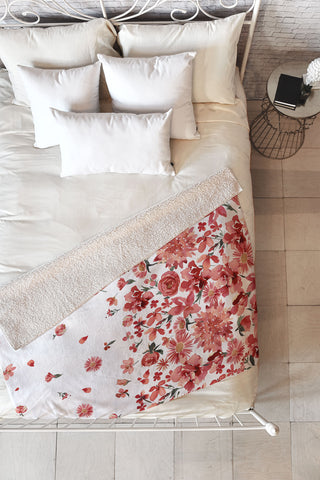 Ninola Design Prairie flowers countryside Red Fleece Throw Blanket