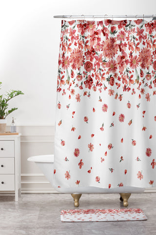 Ninola Design Prairie flowers countryside Red Shower Curtain And Mat