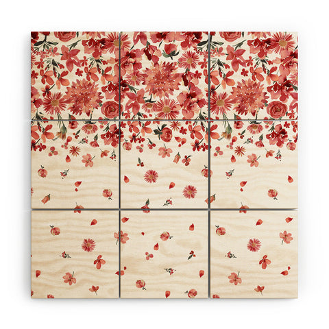 Ninola Design Prairie flowers countryside Red Wood Wall Mural