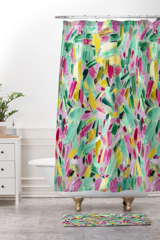 Ninola Design Primitive Strokes Tropical Shower Curtain And Mat