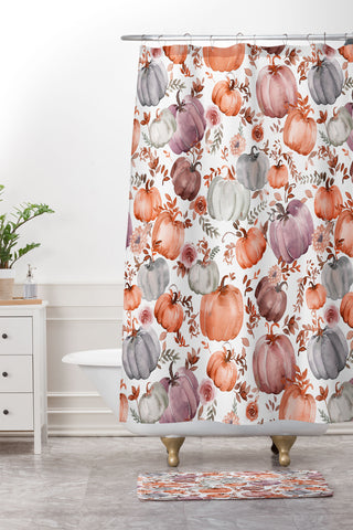 Ninola Design Pumpkins Fall Cottagecore Shower Curtain And Mat