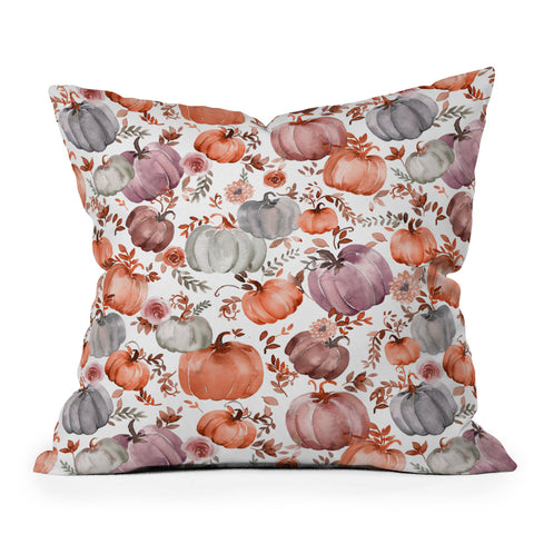 Ninola Design Pumpkins Fall Cottagecore Throw Pillow