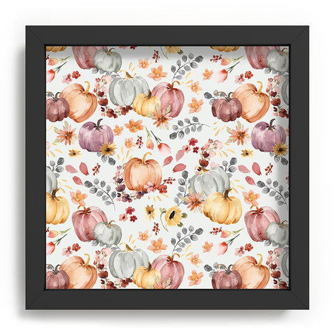 Ninola Design Pumpkins Fall Floral Ecru Recessed Framing Square