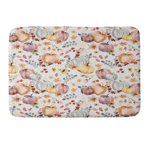 Ninola Design Pumpkins Fall Floral Ecru Memory Foam Bath Mat