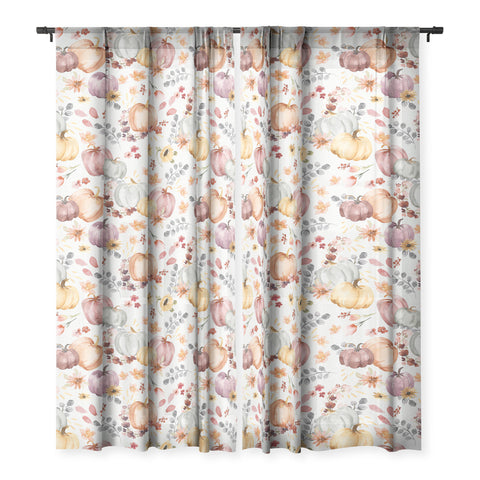 Ninola Design Pumpkins Fall Floral Ecru Sheer Non Repeat