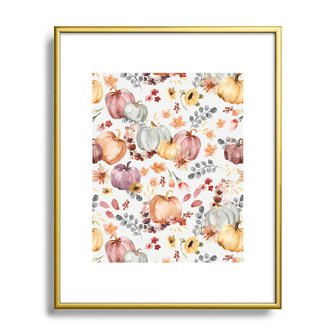 Ninola Design Pumpkins Fall Floral Ecru Metal Framed Art Print