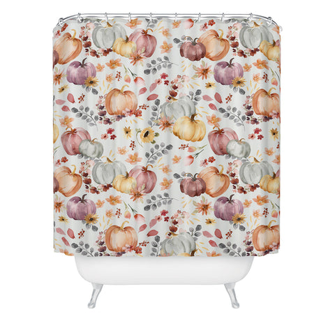 Ninola Design Pumpkins Fall Floral Ecru Shower Curtain