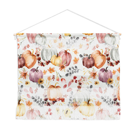 Ninola Design Pumpkins Fall Floral Ecru Wall Hanging Landscape