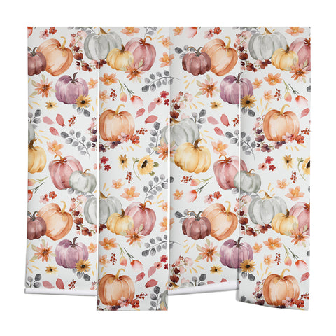 Ninola Design Pumpkins Fall Floral Ecru Wall Mural