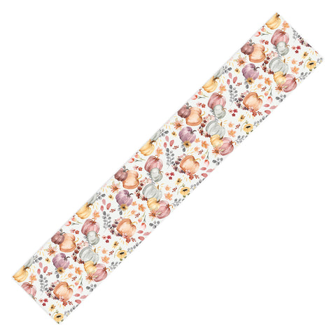 Ninola Design Pumpkins Fall Floral Ecru Table Runner