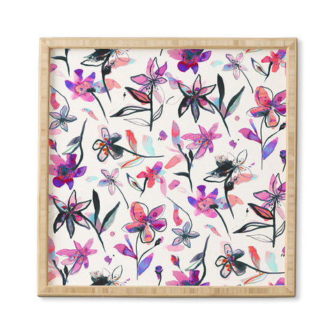 Ninola Design Purple Ink Flowers Framed Wall Art