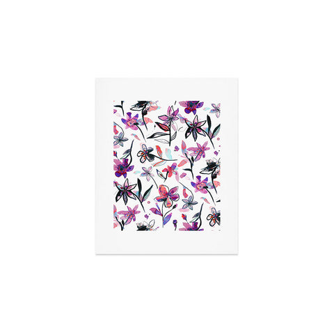 Ninola Design Purple Ink Flowers Art Print