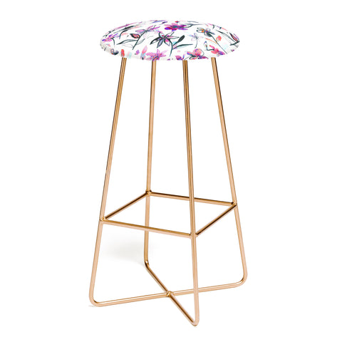 Ninola Design Purple Ink Flowers Bar Stool