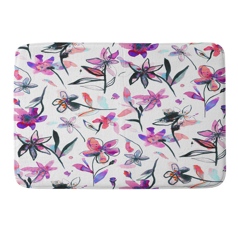 Ninola Design Purple Ink Flowers Memory Foam Bath Mat