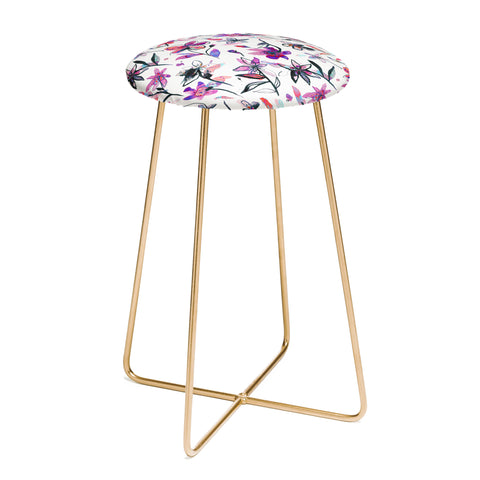 Ninola Design Purple Ink Flowers Counter Stool