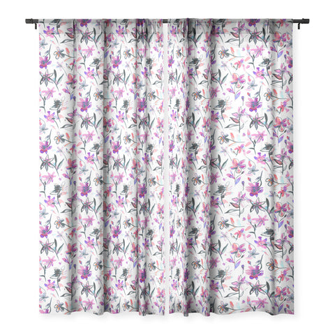 Ninola Design Purple Ink Flowers Sheer Window Curtain