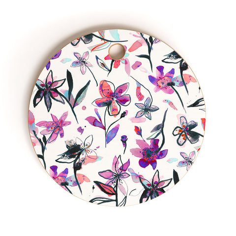 Ninola Design Purple Ink Flowers Cutting Board Round