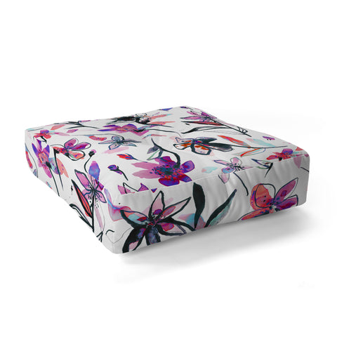Ninola Design Purple Ink Flowers Floor Pillow Square