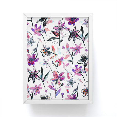 Ninola Design Purple Ink Flowers Framed Mini Art Print