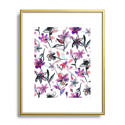 Ninola Design Purple Ink Flowers Metal Framed Art Print