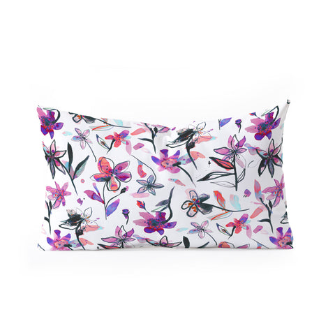 Ninola Design Purple Ink Flowers Oblong Throw Pillow