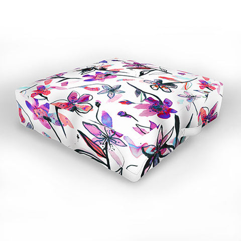 Ninola Design Purple Ink Flowers Outdoor Floor Cushion