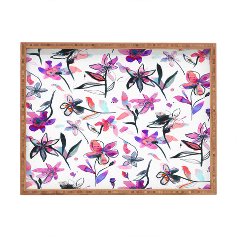 Ninola Design Purple Ink Flowers Rectangular Tray