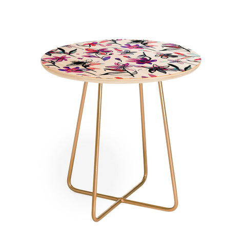 Ninola Design Purple Ink Flowers Round Side Table