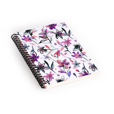 Ninola Design Purple Ink Flowers Spiral Notebook