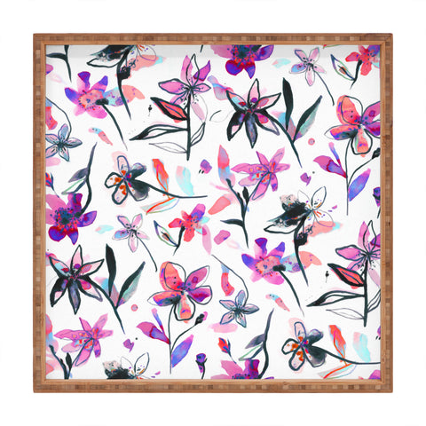 Ninola Design Purple Ink Flowers Square Tray