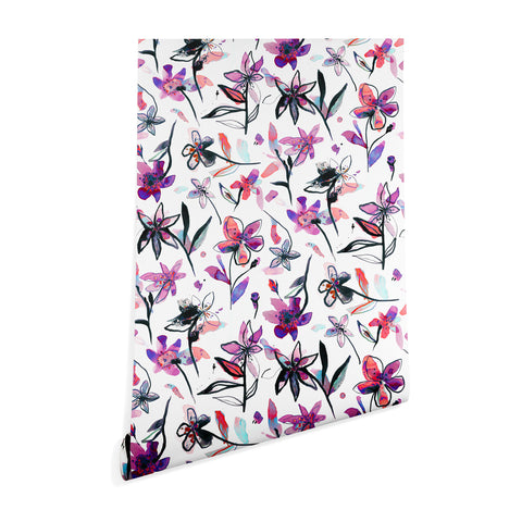 Ninola Design Purple Ink Flowers Wallpaper