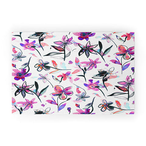 Ninola Design Purple Ink Flowers Welcome Mat