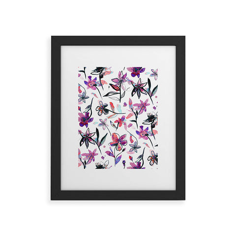 Ninola Design Purple Ink Flowers Framed Art Print
