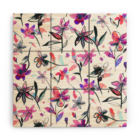 Ninola Design Purple Ink Flowers Wood Wall Mural