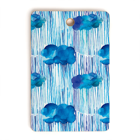 Ninola Design Rain Blue Clouds Cutting Board Rectangle
