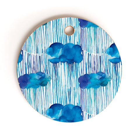 Ninola Design Rain Blue Clouds Cutting Board Round
