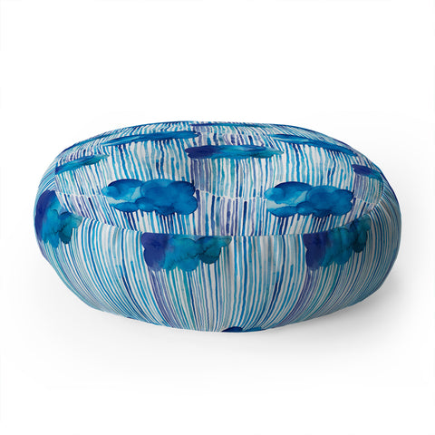 Ninola Design Rain Blue Clouds Floor Pillow Round