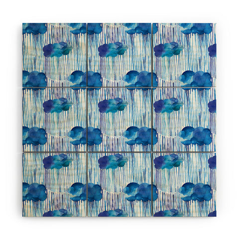 Ninola Design Rain Blue Clouds Wood Wall Mural