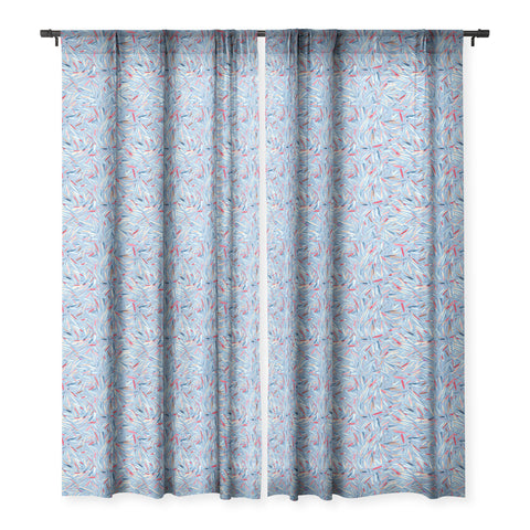 Ninola Design Rain Stripes Blue Sheer Window Curtain