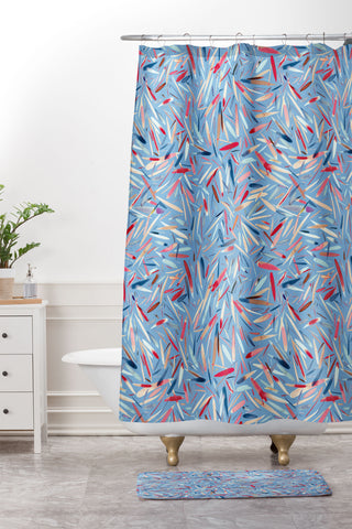 Ninola Design Rain Stripes Blue Shower Curtain And Mat
